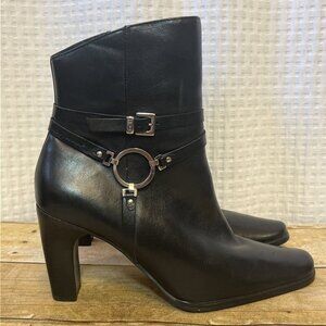 Harley Davidson 84333 Black Leather Zip High Heel Ankle Boots Women Sz 7.5 H